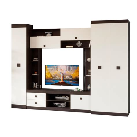 ᐉ Стінка модульна у вітальню Еверест Соната 3 Венге темний/Білий (EVR