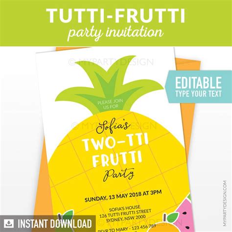 Fruit Birthday Invitation Printable Tutti Frutti Invite My Party Design Party Invitations