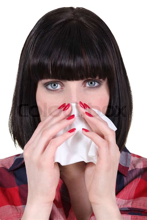 Woman Blowing Her Nose Stock Image Colourbox