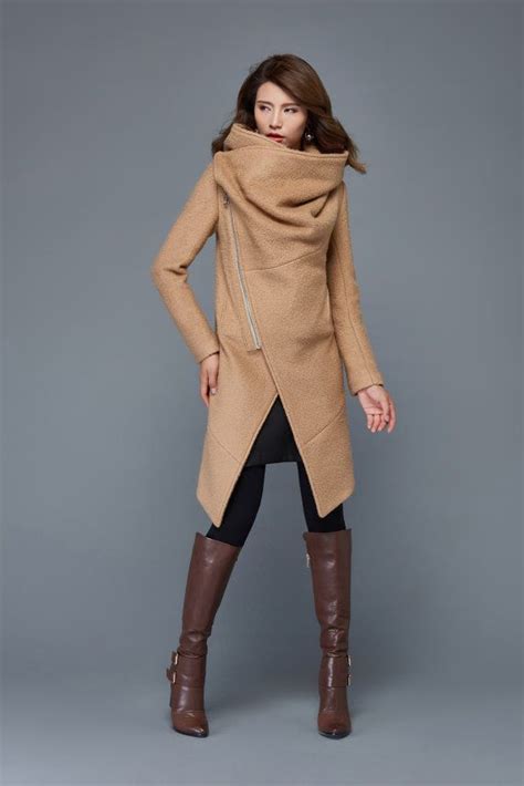 Womens Coats Wool Coat Asymmetrical Coat Coats Jackets Brown Wool Coat