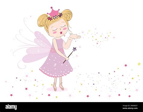 Cute Fairy Tale Sending Fairy Dust Vector Illustration Background Stock