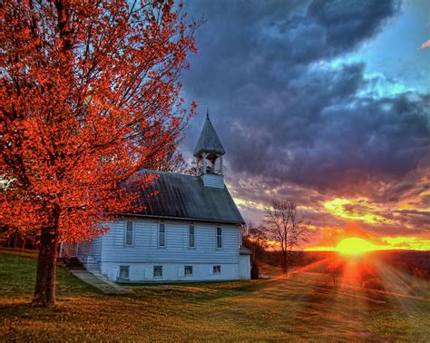Sunset At Old American Church In Autumn Photograph By Melinda Moore