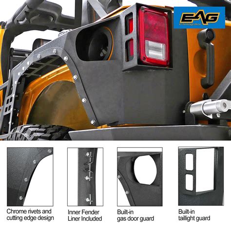 Eag 07 18 Jeep Wrangler Jk Rear Fender Flare 2 Door Rivet Style Black