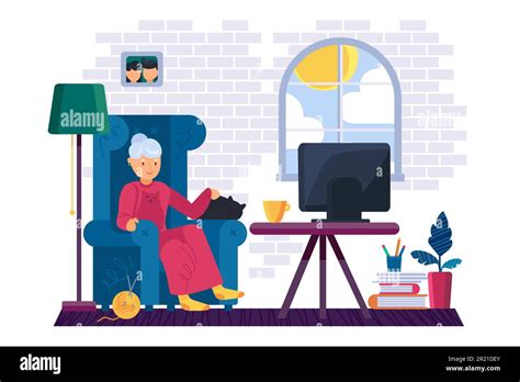 Mature Woman Watching Television Stock Vector Images Alamy