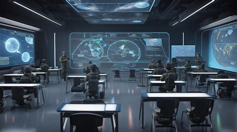 Premium Ai Image A Futuristic Army Classroom Holographic Display