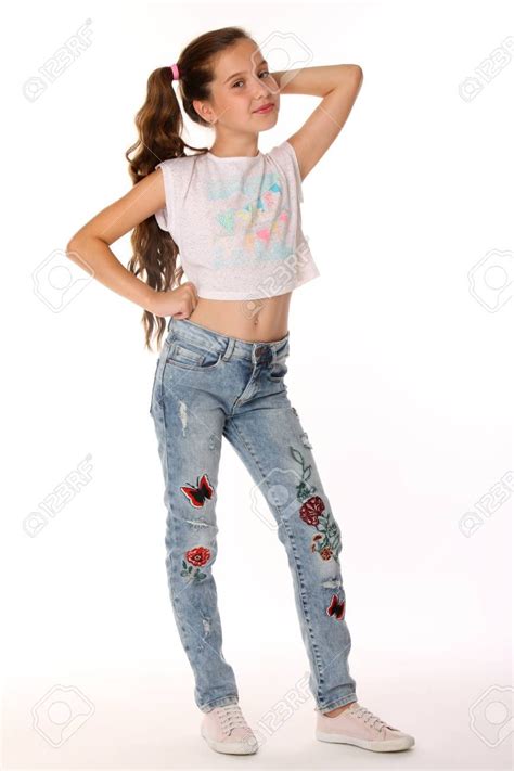 Portrait Of Happy Slender Cheerful Teenage Girl In Full Body The Child