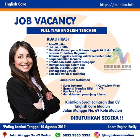 Saya yakin sekali itu akan jadi pekerjaan impian saya. Lowongan Kerja English Care Madiun Madiun Info Madiun Raya