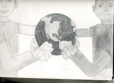 A Drawing Of Two People Holding A Globe
