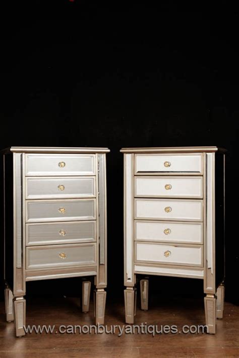 Mirrored finish frisco 6 drawer 52.56'' w double dresser. Pair Mirrored Chests of Drawers Art Deco Nightstands ...