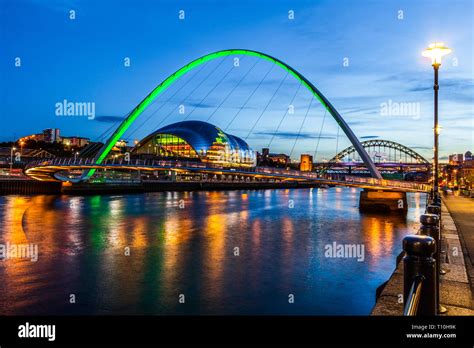 Newcastle And Gateshead At Sundown Showing Gateshead Millennium Bridge