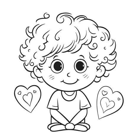 Cute Little Boy Holding His Heart On The Page For Coloring Outline
