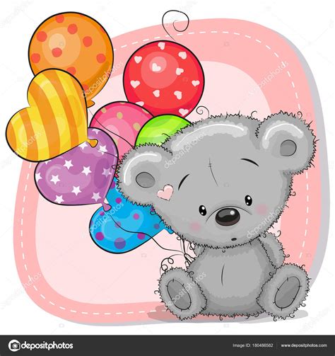Cute Cartoon Teddy Bear With Balloons ⬇ Vector Image By © Reginast777