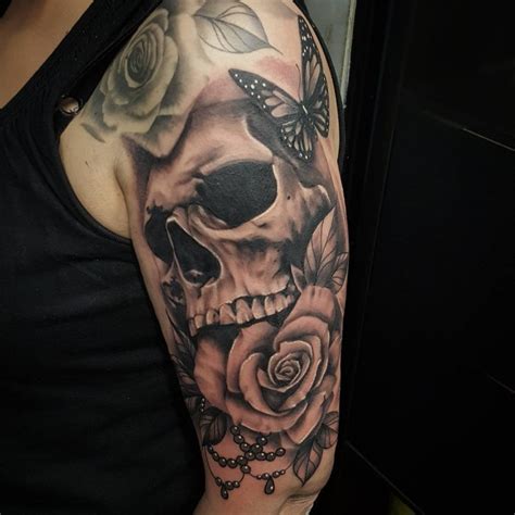 Skulls And Roses Sleeve Tattoo All About Tatoos Ideas