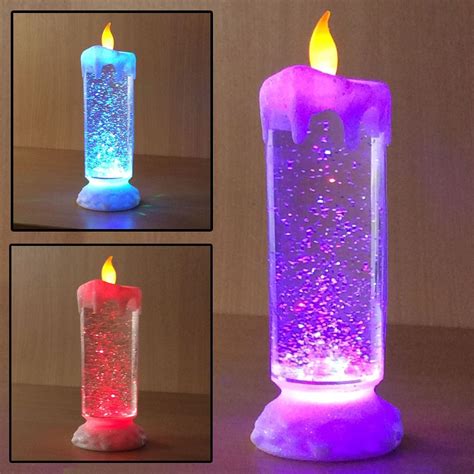 Battery Operated Colour Changing Swirling Water Led Glitter Xmas Candle