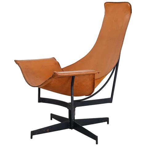 William Katavolos Swiveling Brown Leather Sling Chair Usa S For Sale At Stdibs