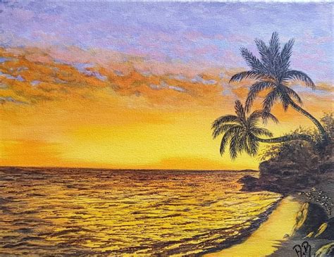 Acrylic Painting Sunset Beach Painting On Canvas Ocean Original Painting Seascape Original