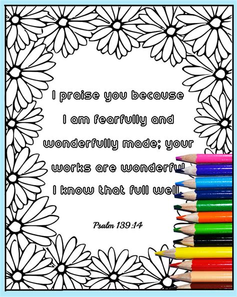 Printable Bible Verse Coloring Psalm 139 14 Scripture Etsy