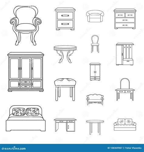 Furniture And Interior Outline Icons In Set Collection For Designhome