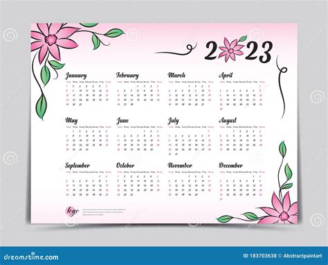 Calendar 2023 Vector Template Simple Minimal Design Yearly Calendar