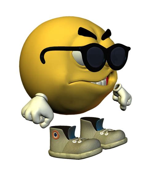 A Yellow Emoticure With Sunglasses On His Head And Arms Standing Next