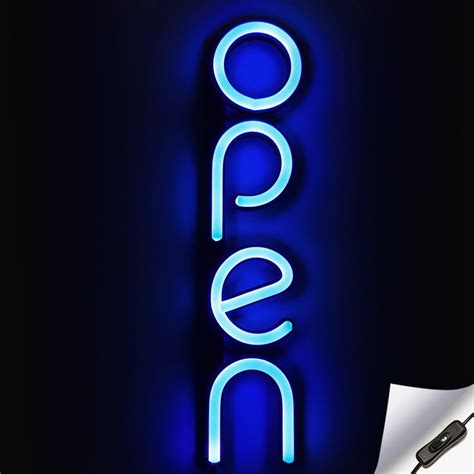 Vertical Led Neon Open Sign For Business Blue