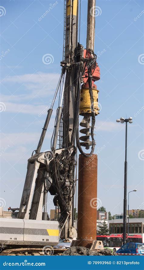 Bore Pile Rig Auger At The Construction Site Royalty Free Stock