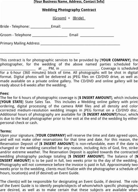 Like any agreement, a wedding photography contract may be terminated when: Wedding Photography Contract Template Word Fresh the 25 ...