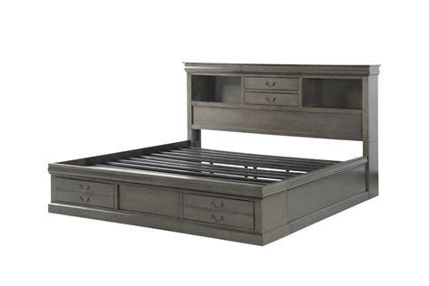 Acme Louis Philippe Iii Bed With Storage In Dark Gray Multiple