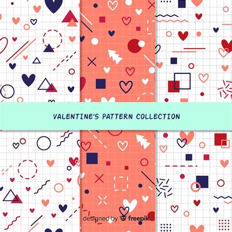 Free Vector Geometric Shapes Valentines Day Pattern Pack