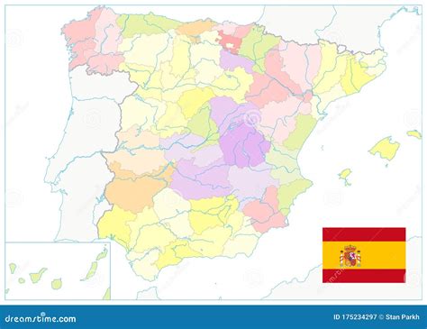 Mapa Político Detallado De España Aislado En Blanco Sin Texto