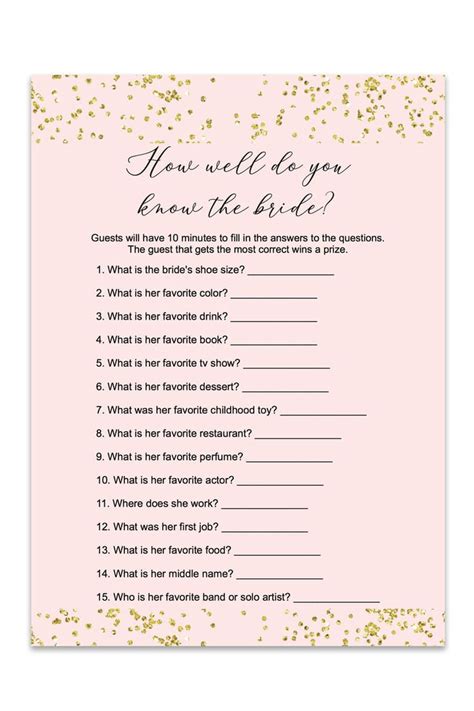 Blush And Confetti How Well Do You Know The Bride Printable Game