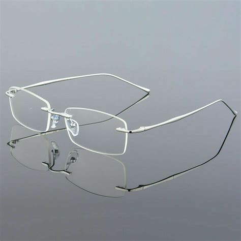 rimless titanium eyeglass frame rectangle men spectacles business lightweight rx eyeglass frames