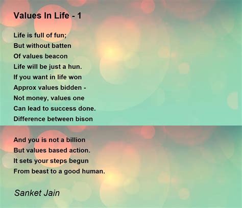 Values In Life 1 Values In Life 1 Poem By Sanket Jain
