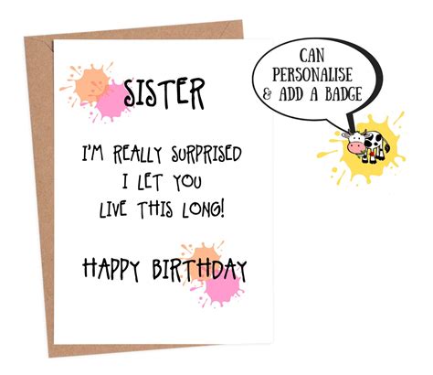 Funny Birthday Card Sister Birthday Card Funny Sister Etsy