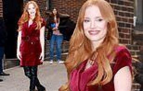 Jessica Chastain Rocks A Burgundy Dress While Arriving To The Late Show
