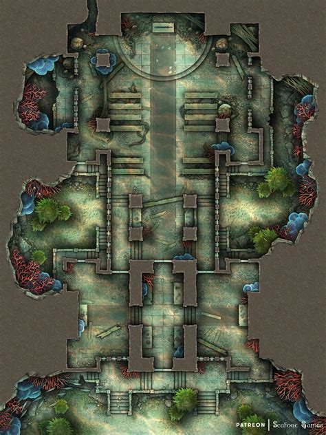 Infested Underwater Temple Ruins Free Dandd Battlemap And Adventure