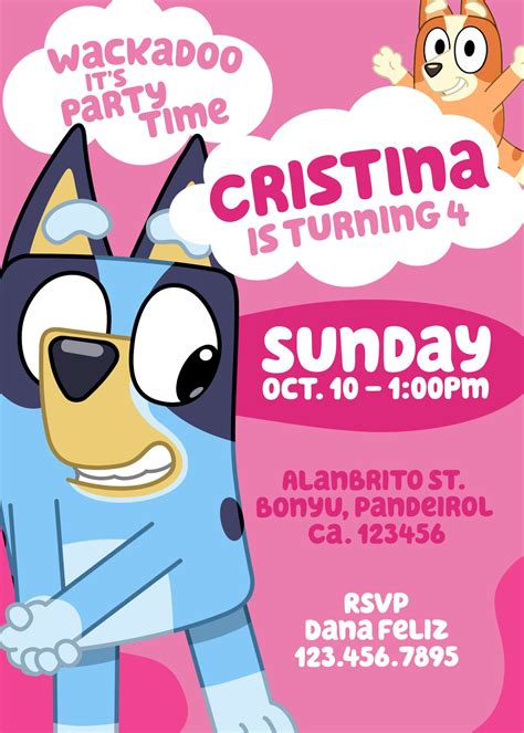 Bluey Invitation Bluey Girl Birthday Party Bluey Invite Etsy Israel