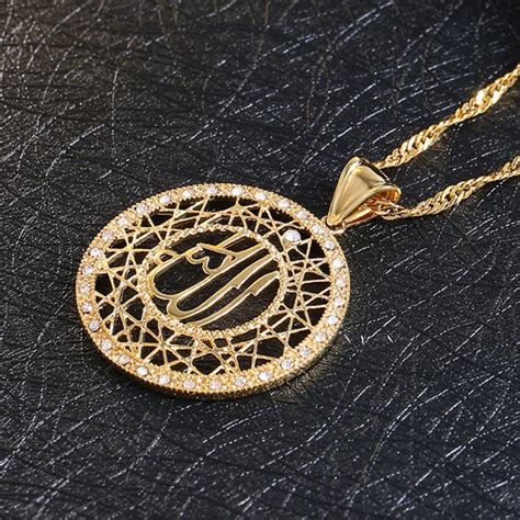 2017 Fashion 24k Gold Color Crystal Muslims Allah Pendant Necklace