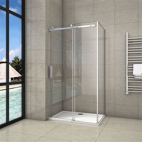 Frameless Shower Enclosure Sliding Door Walk In Bath Screen Sidepanel Stone Tray Ebay
