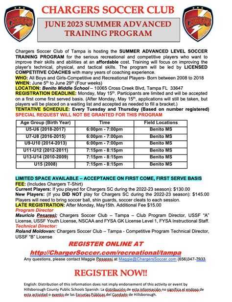 Tpa Summer Elite Program July 2022 Chargers Soccer Club