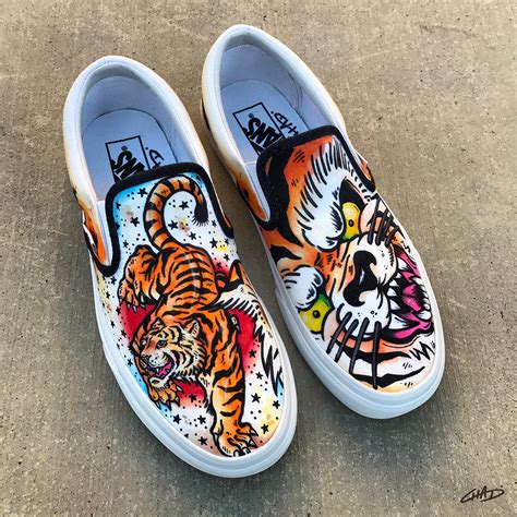Classic Tigertattoo Themed Custom Hand Painted Vans Authentics Shoes