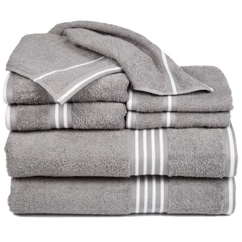 Hastings Home 8 Piece Silver Cotton Bath Towel Set Bath Towels In The