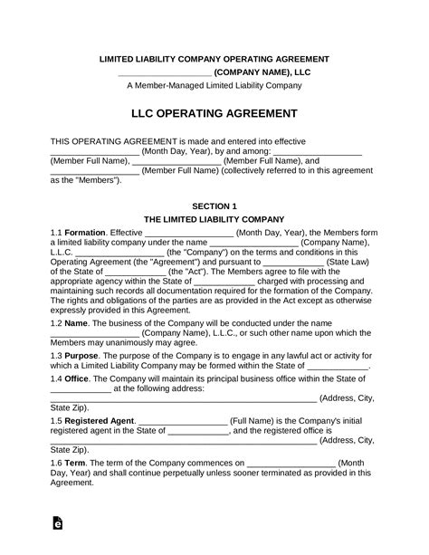Multi Member Llc Operating Agreement Template Eforms