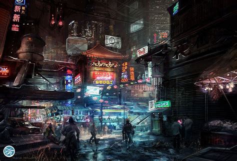 Digital Art Science Fiction Signs Cyberpunk City