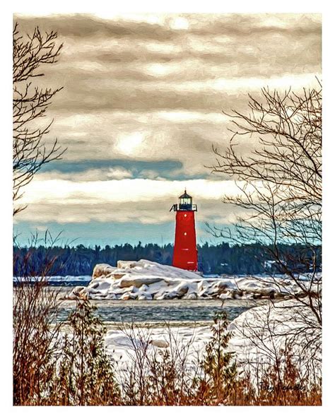 The Manistique Michigan East Breakwater Light As It Appears On A