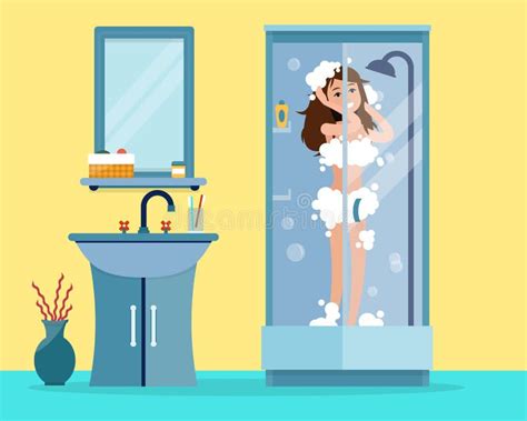 Woman Takes A Shower Stock Vector Illustration Of Soap 92241488