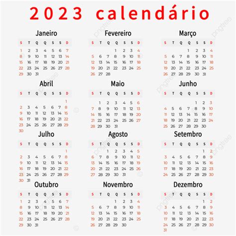 Plantilla De Calendario Portugu茅s De A帽o Nuevo 2023 Simple Png 2023