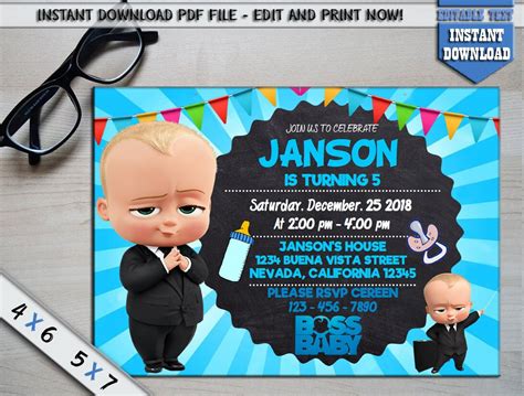 Instant Downloadboss Baby Invitation The Boss Baby Birthday Etsy