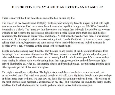 College Essay Descriptive Essay About An Event