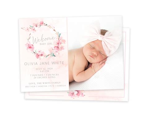 Girl Floral Birth Announcement Template Girl Baby Etsy